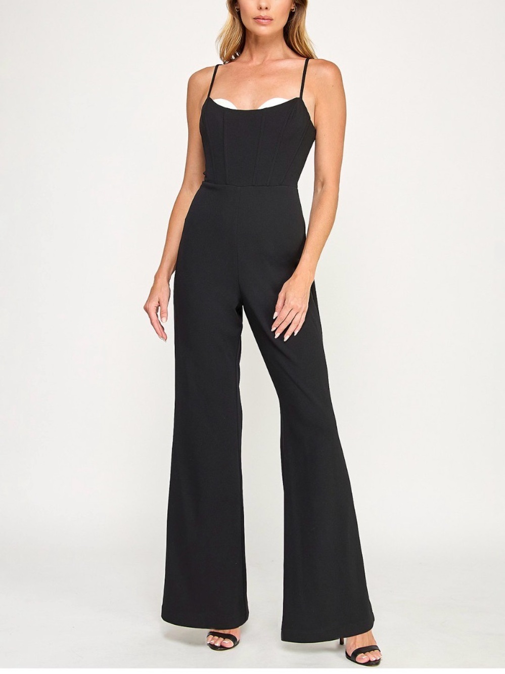 SENI & CADE
Juniors' Scuba Crepe Contrast Peekaboo Jumpsuit size Large NWT